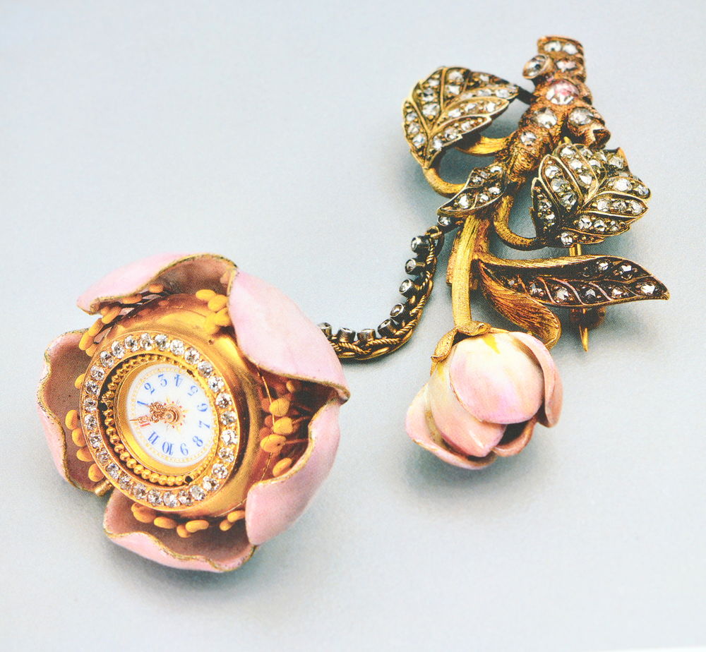Watch American Wild Rose. Enamel, diamonds, gold.