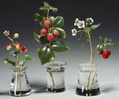 Faberge stone flowers. Strawberries, raspberries, cherries