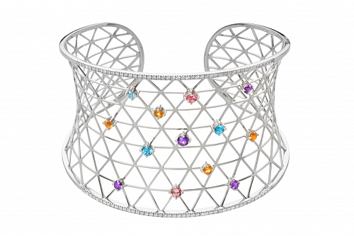 Bracelet Tower white gold 18K, diamonds, topazes, amethysts, tourmalines, citrine.