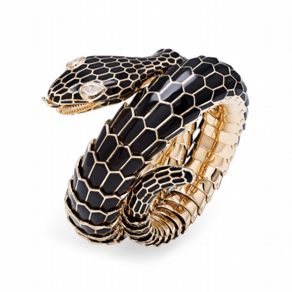 Vintage snake bracelet in yellow gold and diamonds