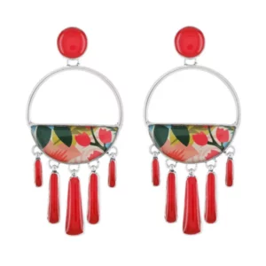 Earrings Pivoine, with red resin.