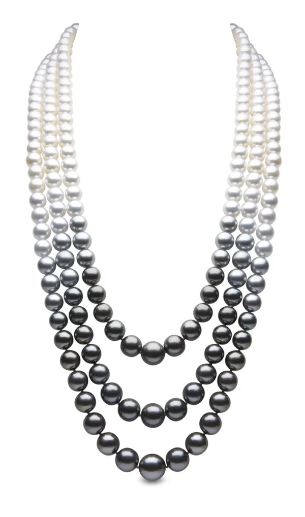 Layered black pearl necklace.