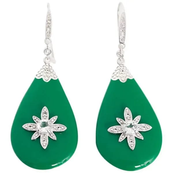 Miriam Salat Sterling Silver Green Resin and Topaz Starburst Earrings