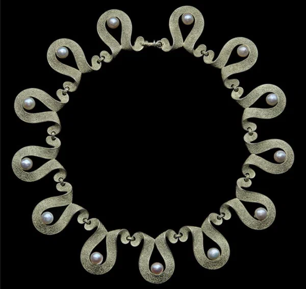 Art Deco filigree necklace silver gilt pearls circa 1935.