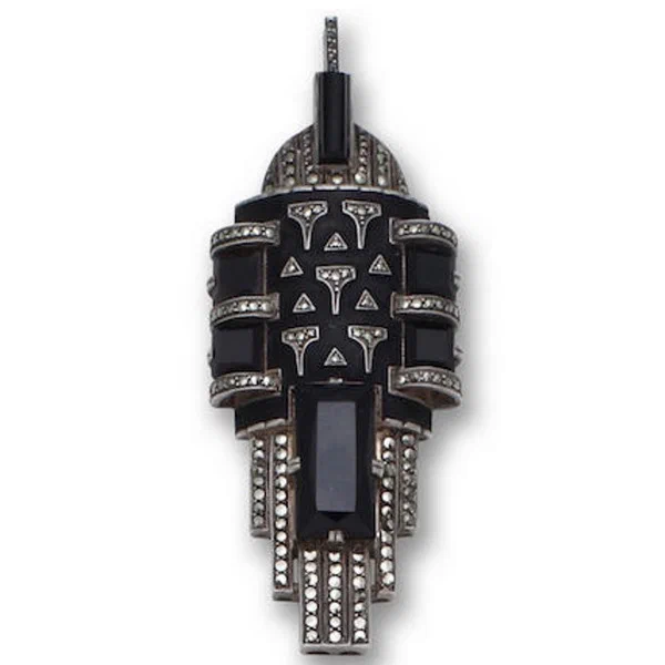 Art Deco pendant silver enamel onyx marcasite Theodor Fahrner circa 1929.