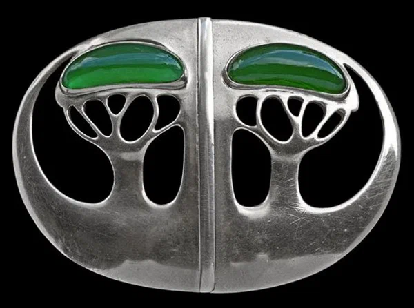 Buckle in the shape of a tree silver chalcedony circa 1900.
