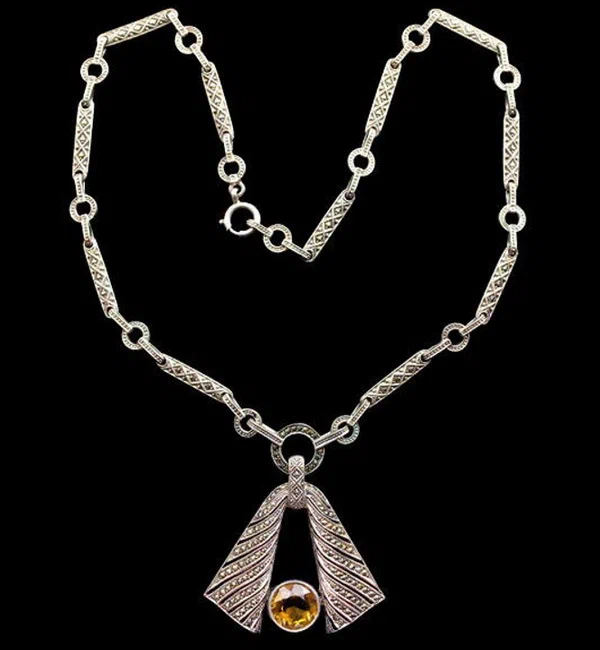 Pendant necklace silver citrine marcasite Theodor Fahrner circa 1927.