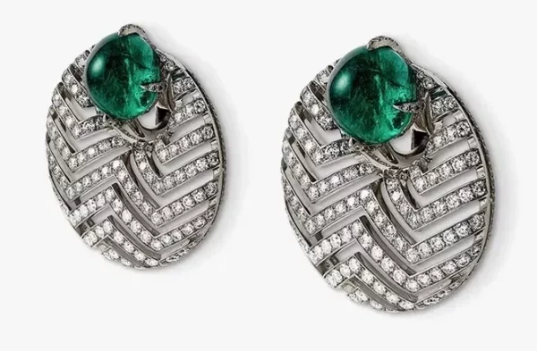 Santi Chevron earrings with Colombian emeralds and diamonds.