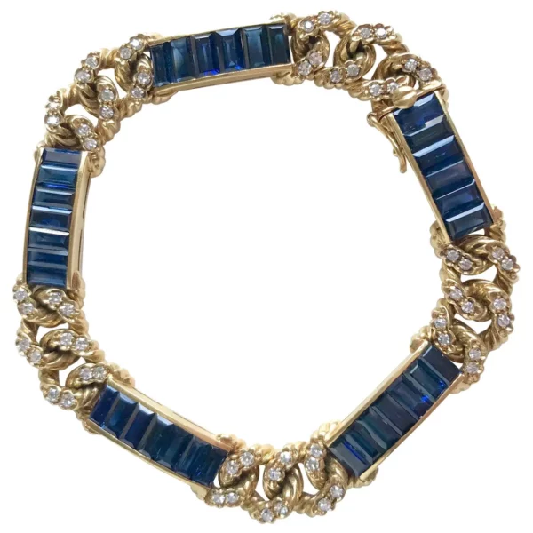 Fred 18 Carat Yellow Gold Bracelet Sapphires and Diamonds.