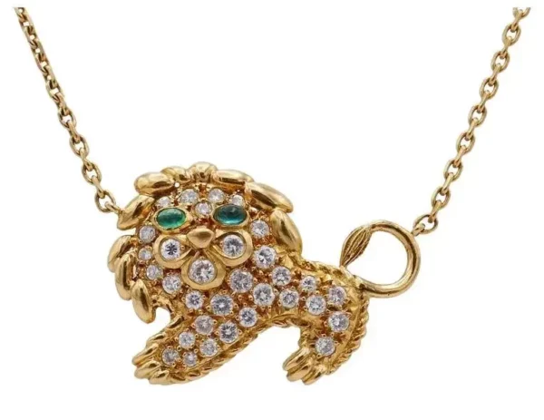 Fred Paris Necklace Leo Pendant Gold Diamond Emerald.