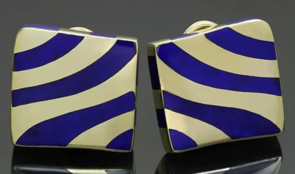 ANGELA CUMMINGS Striped Lapis Lazuli Yellow Gold Earrings