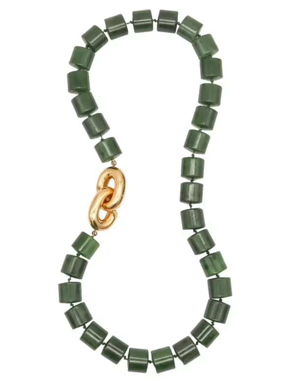 Angela Cummings 1993 Nephrite Green Jade Necklace with 18kt Yellow Gold Mounting