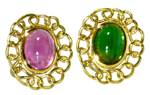 Angela Cummings Earrings 18K Green and Pink Tourmaline C. 1989