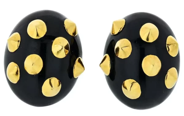 Angela Cummings Gold and Black Jade Studded Earrings