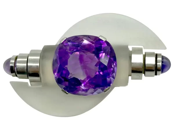 Art Deco Jean Despres Amethyst and Rock Crystal Brooch