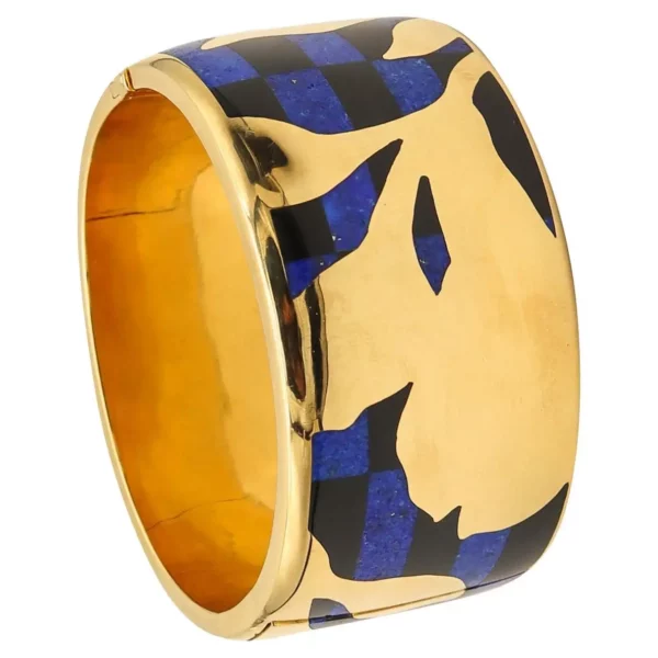 Tiffany Co 1977 Angela Cummings Geometric Orchids Bangle in 18kt Jade Lapis
