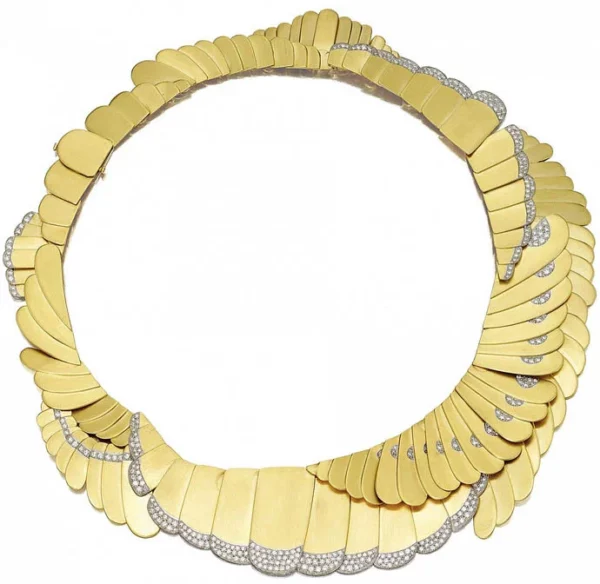 Vintage Wing necklace from the Tiffany Archives Gold platinum diamonds. 1980s