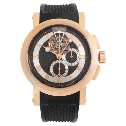 Хронограф Breguet Marine Tourbillon из 18 каратного розового золота на каучуковом ремешке с раскладывающейся застежкой