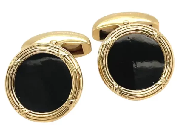 Deakin & Francis 18kt Yellow Gold & Black Onyx Cufflinks.