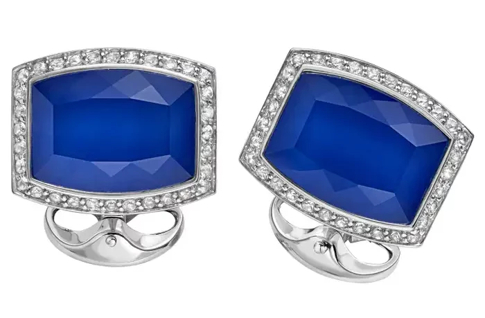 Deakin & Francis Barrel Shaped White Sapphire and Silver Cufflinks.