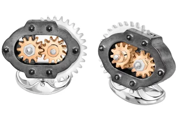 Deakin & Francis Silver & Rose Gold Gearbox Cufflinks.