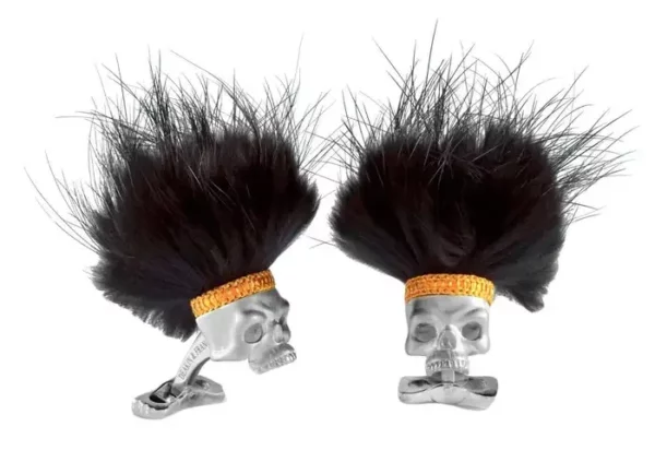 Deakin & Francis Sterling Silver Skull Cufflinks with Black Hair.