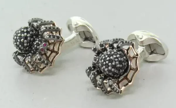 Deakin & Francis Sterling Silver Spinel Spider Cufflinks.