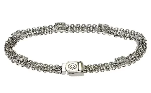 Authentic Philippe Charriol 18K White Gold Diamond Flamme Chain Bracelet.
