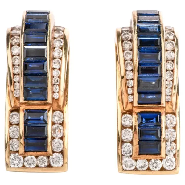 C. Krypell Diamond Sapphire 18 Karat Gold Clip On Earrings.