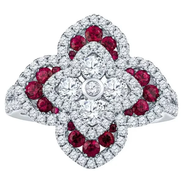 Charles Krypell 1.03ctw Round Diamond & 0.56ctw Round Ruby Regal Flower Ring.
