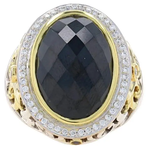 Charles Krypell Onyx & Diamond Halo Ring Sterling 925 Yellow Gold 18k Oval.35ctw.