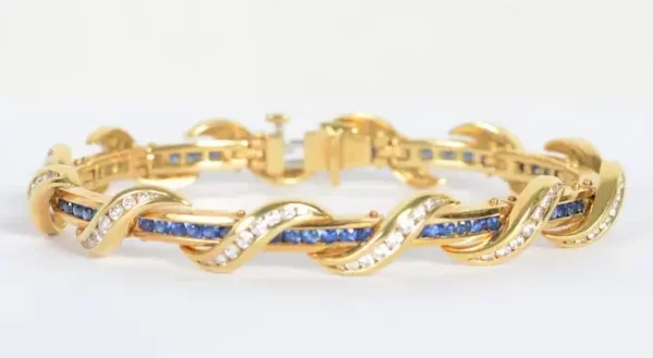 Charles Krypell Sapphire and Diamond Gold Bracelet.