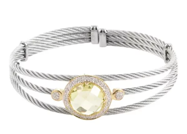 Charriol Celtic Cable 18 Karat Stainless Steel Lemon Citrine and Diamond Bangle.