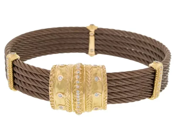 Charriol Celtique Cable Diamond Ladies Bracelet 18k Yellow Gold 0.42cttw.