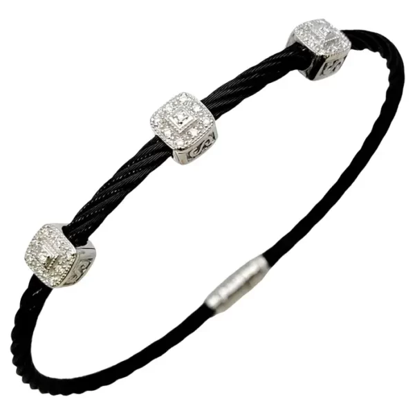 Charriol Diamond Station Bracelet 18 Karat White Gold and Black Stainless Steel.