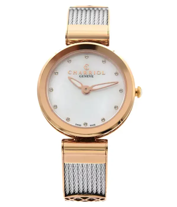 Charriol Forever Crystal White MOP Dial Steel Ladies Quartz Watch FE32.102.005.
