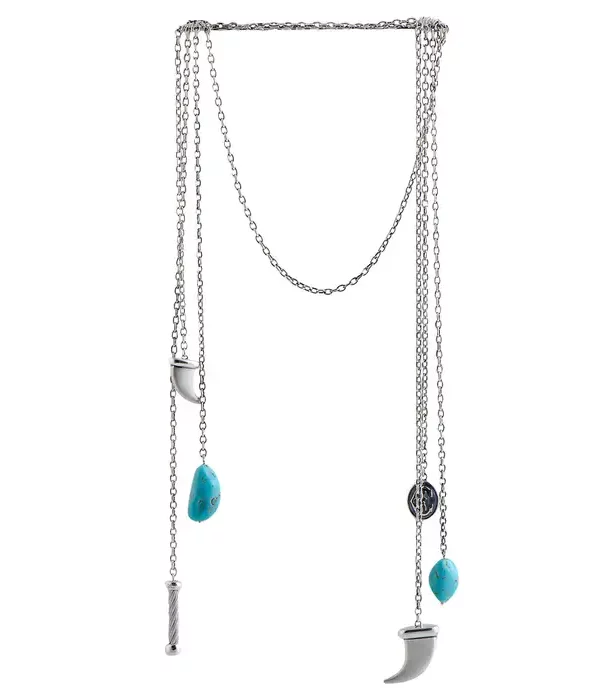 Charriol Kucha Stainless Steel Two Turquoise and Horn Pendants Open End Necklace.