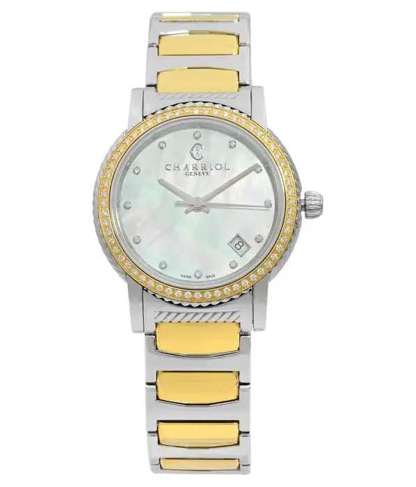 Charriol Parisii 0.40cttw Diamond Steel MOP Dial Ladies Watch.