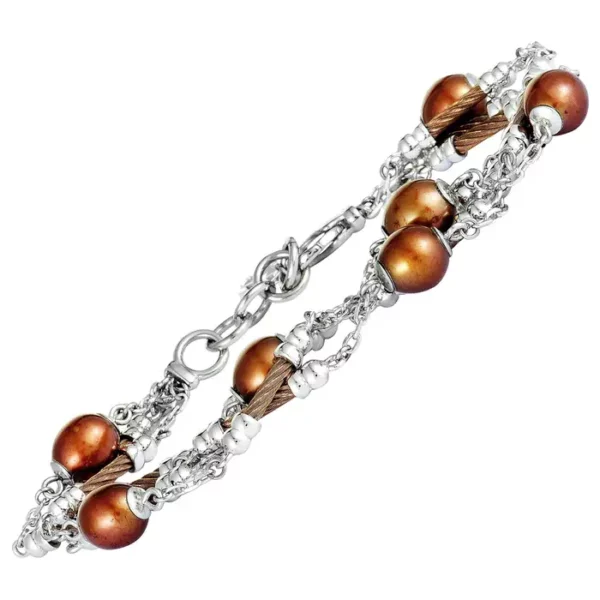 Charriol Pearl Stainless Steel and Bronze PVD Brown Pearls Bracelet.