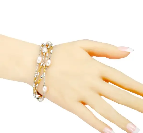 Charriol Pearl Stainless Steel and Yellow PVD Cream Pearls Bracelet.