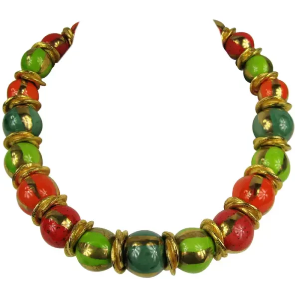 Dominique Aurientis French Hand Painted Beaded Necklace New, Never Worn 1980s.