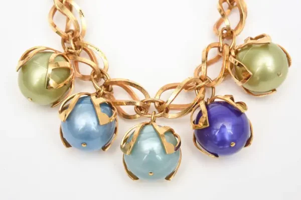Dominique Aurientis Gold Link and Colorful Resin Ball Necklace French 80's.