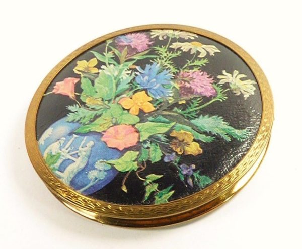 Extremely Rare Unused Vintage Stratton Powder Compact Wild Flower Still Life Design 1948