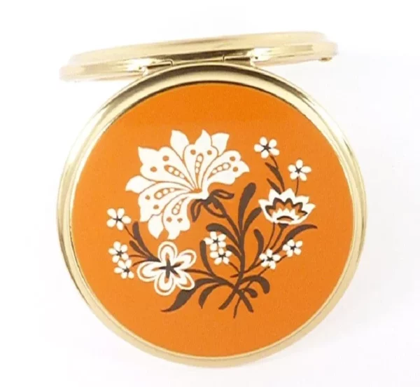 Orange Brown And White Stratton Compact Mirror 1970s