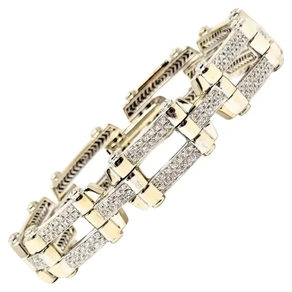 Philippe Charriol Pave Diamond Screw Link Bracelet in 18 Karat White Gold.