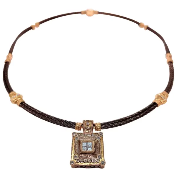 Philippe Charriol Rose Gold Diamond and Cable Necklace.