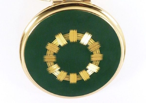 Racing Green & Gold Stratton Compact Mirror For Max Factor Creme Puff