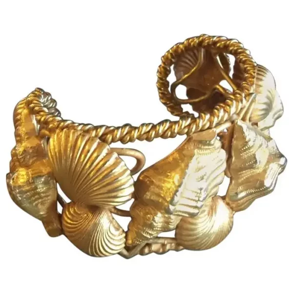 Sea Shell Cuff Bracelet in Goldtone by Dominique Aurientis of Paris.
