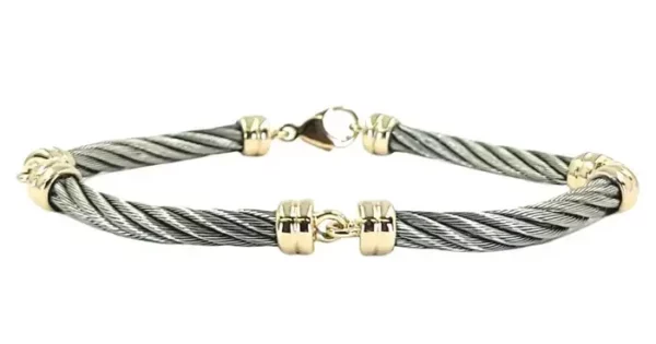 Steel and 18 Karat Yellow Gold Cable Bracelet.