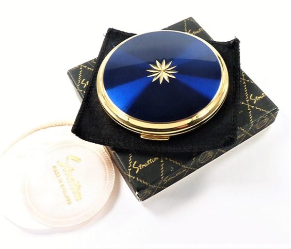 Unused Boxed 1960s Blue Stratton Compact Mirror For Rimmel Stay Matte